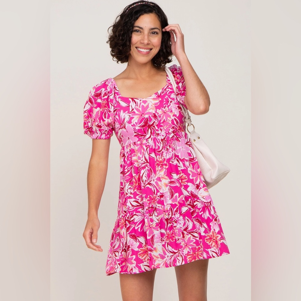 hot pink hawaiian print babydoll dress